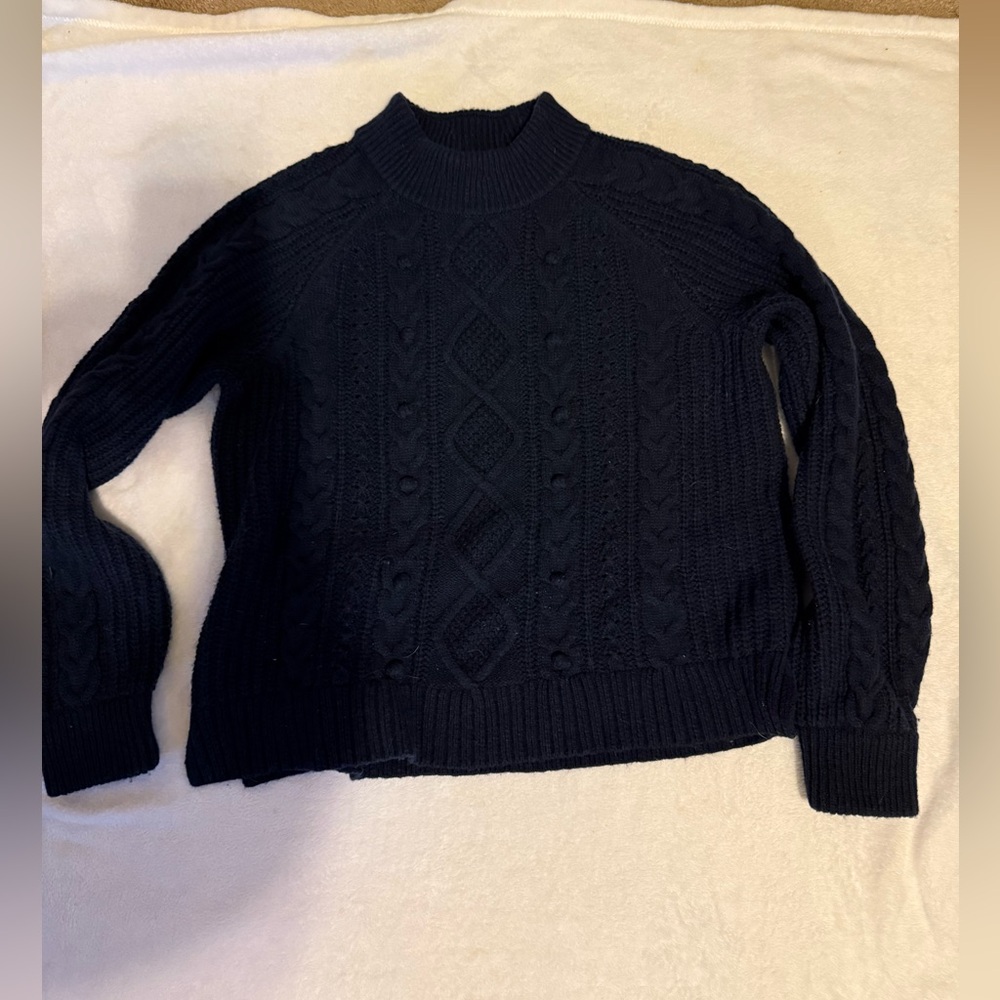 J Crew Cropped cable knit navy blue sweater